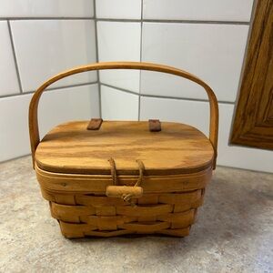 Longaberger 5.5"x7" Handle Basket Woodcrafts w/Lid and plastic lining